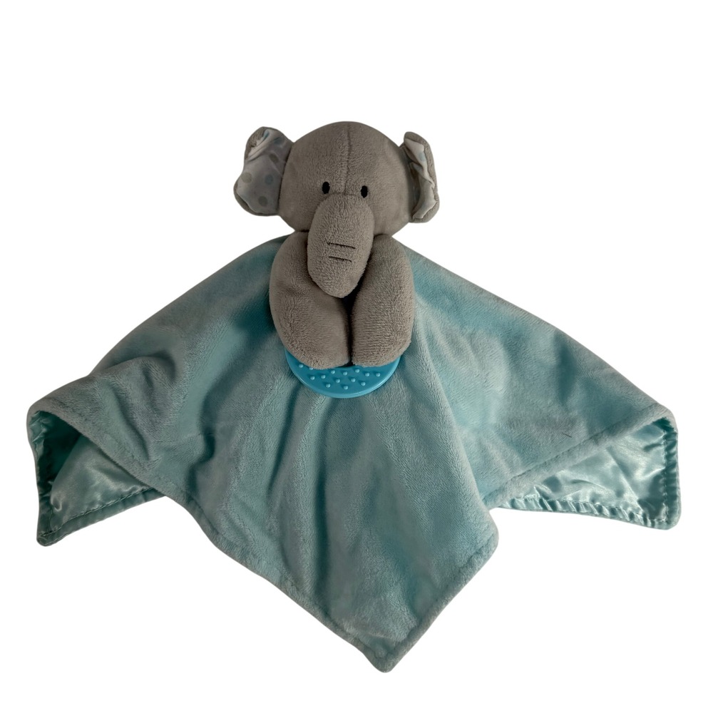 Forever Baby LLC 14in Elephant Lovey Security Blanket Teether Crinkle Ears Blue